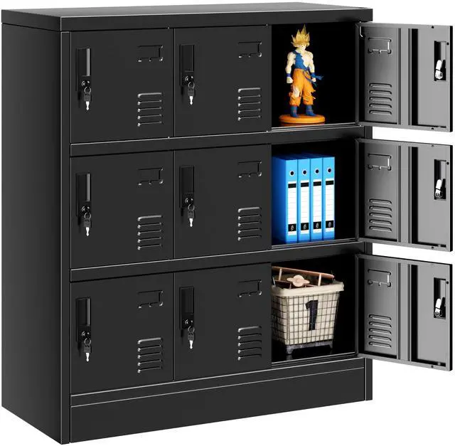 Main image of Metal Locker, 9 Doors Lockers for Employees with Keys,3 Tiers Small Steel Lockable Storage Lockers with Card Slots,Vents for Gym,School,Office,Kids Room(Black)