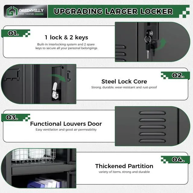 Alt view image 3 of 7 - Metal Locker, 9 Doors Lockers for Employees with Keys,3 Tiers Small Steel Lockable Storage Lockers with Card Slots,Vents for Gym,School,Office,Kids Room(Black)