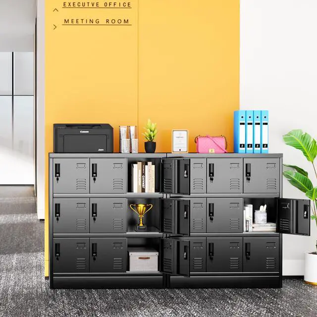 Alt view image 7 of 7 - Metal Locker, 9 Doors Lockers for Employees with Keys,3 Tiers Small Steel Lockable Storage Lockers with Card Slots,Vents for Gym,School,Office,Kids Room(Black)