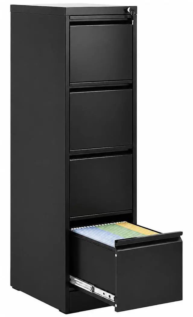 Main image of 4 Drawer File Cabinet with Lock, Vertical Metal Filing Cabinet Black | 52.3"H x 15"W x 18"D Office Storage Cabinet for Home Office, Fit Letter, Legal, A4 and F4, Assembly Required