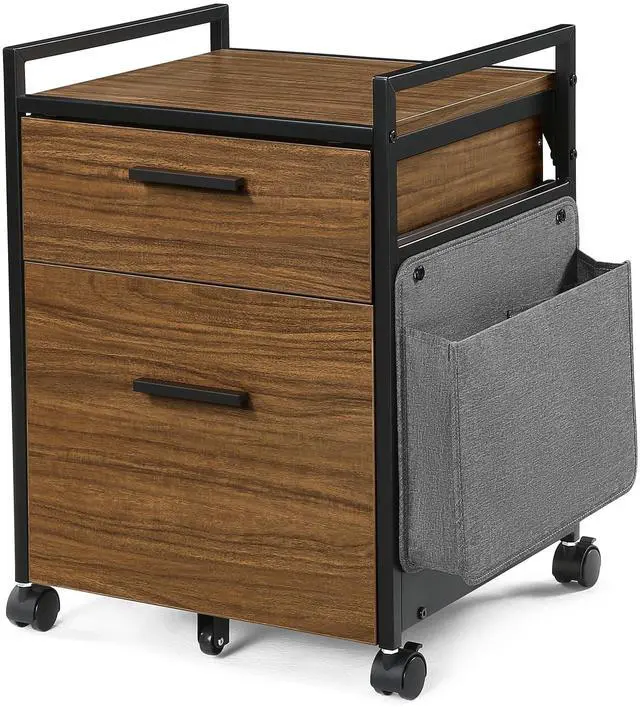 Main image of 2 Drawer Mobile File Cabinet with Wheels, Solid Wood Rolling Storage Cabinet for Home Office, Space-Saving Under Desk Organization with Printer Stand, Walnut