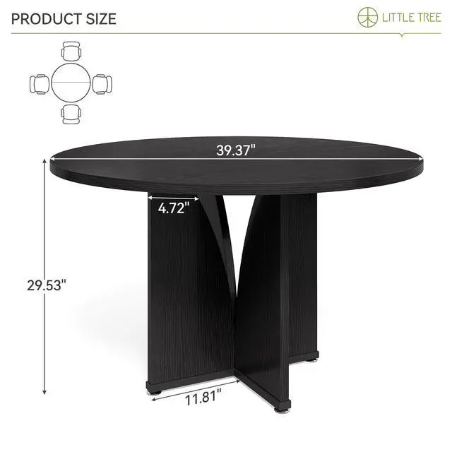 Alt view image 2 of 7 - 39-Inch Small Conference Table for 4, Round Meeting Table with X-Shape Pedestal, for Office, Conference Room, Small Spaces, Black