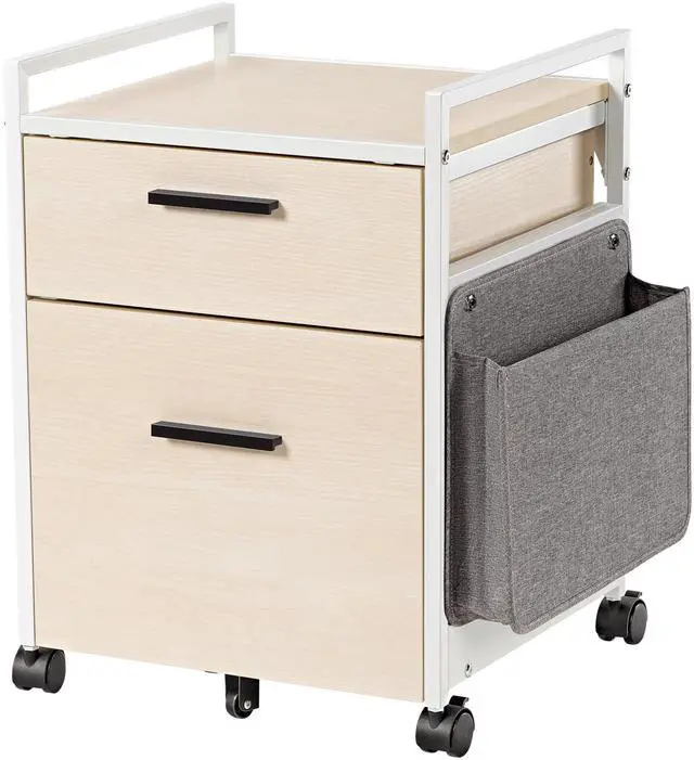 Main image of 2 Drawer Mobile File Cabinet with Wheels, Solid Wood Rolling Storage Cabinet for Home Office, Space-Saving Under Desk Organization with Printer Stand,White