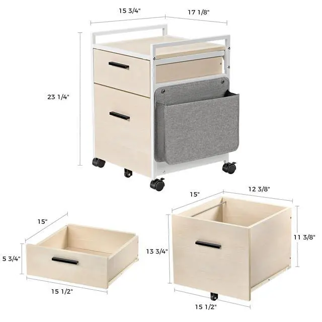 Alt view image 3 of 6 - 2 Drawer Mobile File Cabinet with Wheels, Solid Wood Rolling Storage Cabinet for Home Office, Space-Saving Under Desk Organization with Printer Stand,White