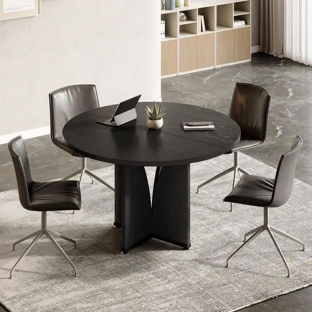 Alt view image 7 of 7 - 39-Inch Small Conference Table for 4, Round Meeting Table with X-Shape Pedestal, for Office, Conference Room, Small Spaces, Black