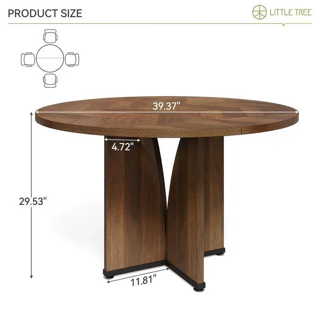Alt view image 2 of 7 - 39-Inch Conference Table for 4, Round Meeting Table with X-Shape Pedestal, for Office, Conference Room, Small Spaces, Dark Brown