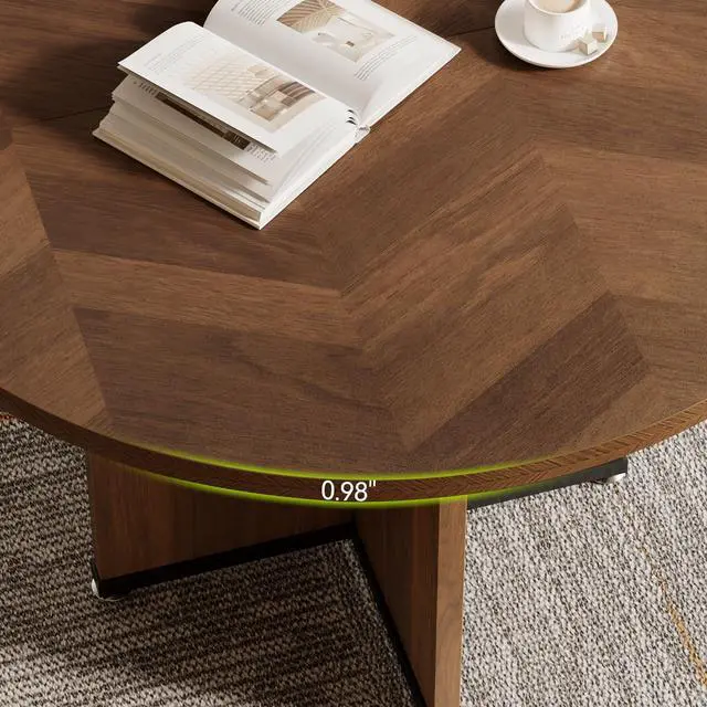 Alt view image 5 of 7 - 39-Inch Conference Table for 4, Round Meeting Table with X-Shape Pedestal, for Office, Conference Room, Small Spaces, Dark Brown