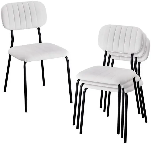 Main image of Stackable Dining Chair Set of 4, Fabric Padded Seat Metal Frame Stacking Chair for Home Kitchen Office Waiting Room Reception Church BanquetWhite