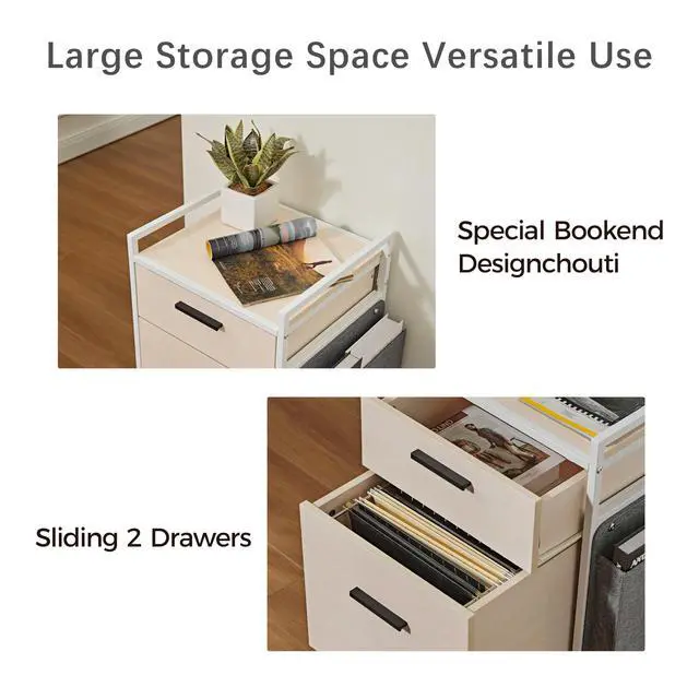 Alt view image 6 of 6 - 2 Drawer Mobile File Cabinet with Wheels, Solid Wood Rolling Storage Cabinet for Home Office, Space-Saving Under Desk Organization with Printer Stand,White