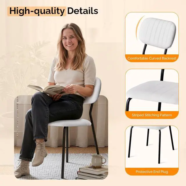 Alt view image 5 of 7 - Stackable Dining Chair Set of 4, Fabric Padded Seat Metal Frame Stacking Chair for Home Kitchen Office Waiting Room Reception Church BanquetWhite