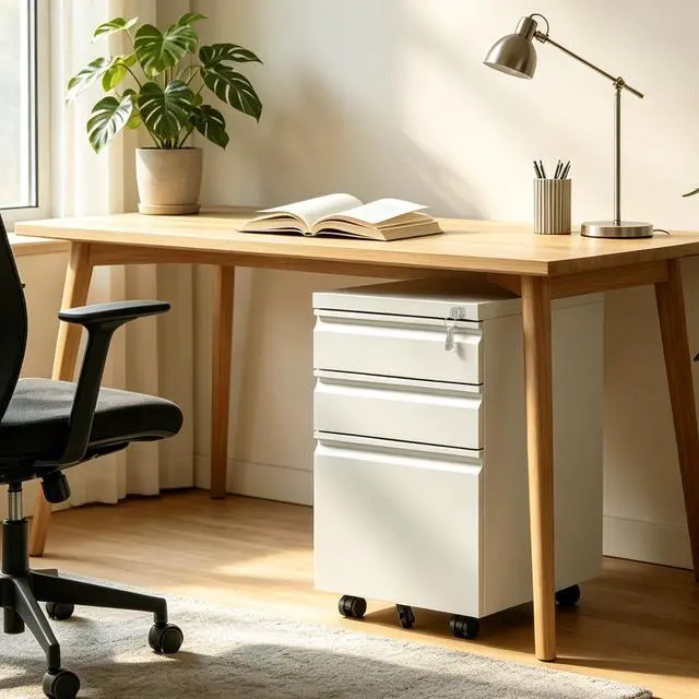 Alt view image 2 of 7 - 3 Drawer Mobile File Cabinet Fully Assembled, White | 15"W x 17"D x 24"H, Fit Letter/Legal/A4, Vertical, Locking, Steel, Under Desk Storage, Filing Cabinet, Home Office