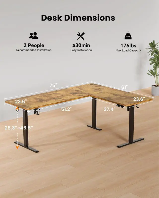 Alt view image 3 of 6 - 75X61 Inches Reversible L Shaped Standing Desk Height Adjustable, Electric Corner Computer Desk with Cup Holder, Sit Stand up Home Office Desk, Ergonomic Gaming Desk, Rustic Brown