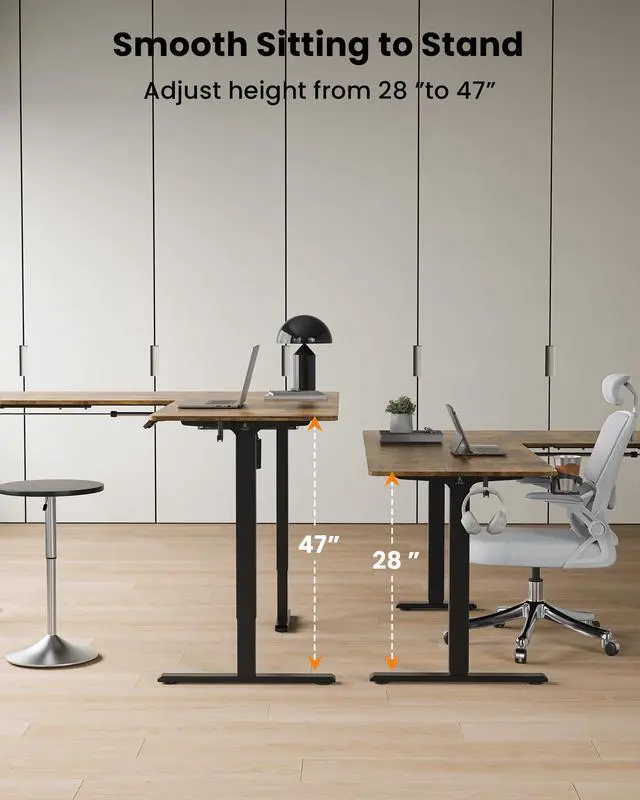Alt view image 5 of 6 - 75X61 Inches Reversible L Shaped Standing Desk Height Adjustable, Electric Corner Computer Desk with Cup Holder, Sit Stand up Home Office Desk, Ergonomic Gaming Desk, Rustic Brown