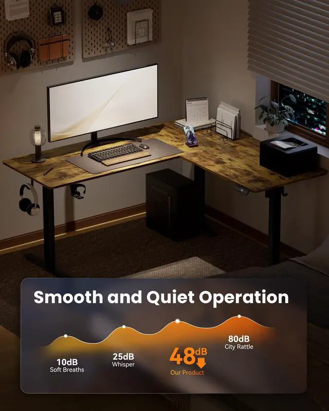 Alt view image 6 of 6 - 75X61 Inches Reversible L Shaped Standing Desk Height Adjustable, Electric Corner Computer Desk with Cup Holder, Sit Stand up Home Office Desk, Ergonomic Gaming Desk, Rustic Brown