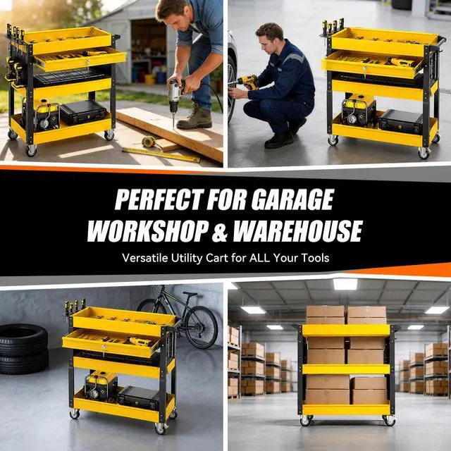 Alt view image 7 of 7 - 4 Tier Rolling Tool Cart on Wheels with Professional Tool Cart with Locking Drawer-Metal, 400LBS Load Capacity Heavy Duty Storage with Pegboard for Repair Shop, Garage, Warehouse, Workshop
