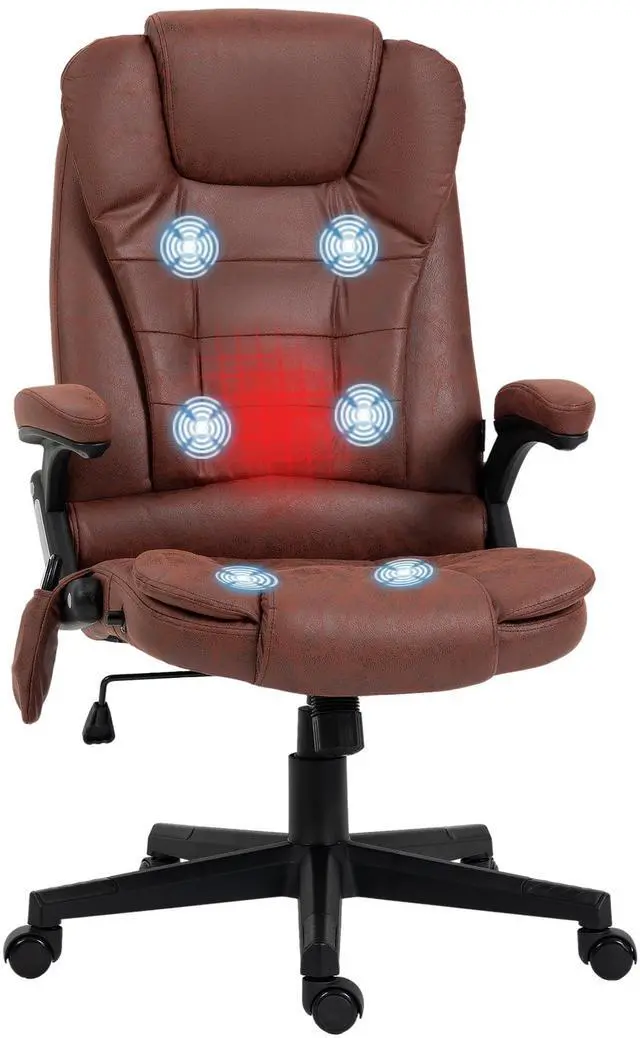 Main image of 6 Point Vibrating Massage Office Chair with Heat Remote Red | Microfiber High Back Executive Office Chair, Reclining Backrest, Padded Armrests
