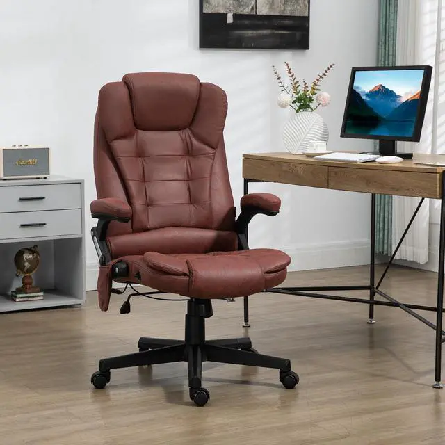 Alt view image 2 of 7 - 6 Point Vibrating Massage Office Chair with Heat Remote Red | Microfiber High Back Executive Office Chair, Reclining Backrest, Padded Armrests