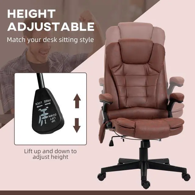 Alt view image 4 of 7 - 6 Point Vibrating Massage Office Chair with Heat Remote Red | Microfiber High Back Executive Office Chair, Reclining Backrest, Padded Armrests