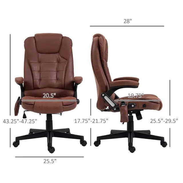 Alt view image 3 of 7 - 6 Point Vibrating Massage Office Chair with Heat Remote Red | Microfiber High Back Executive Office Chair, Reclining Backrest, Padded Armrests