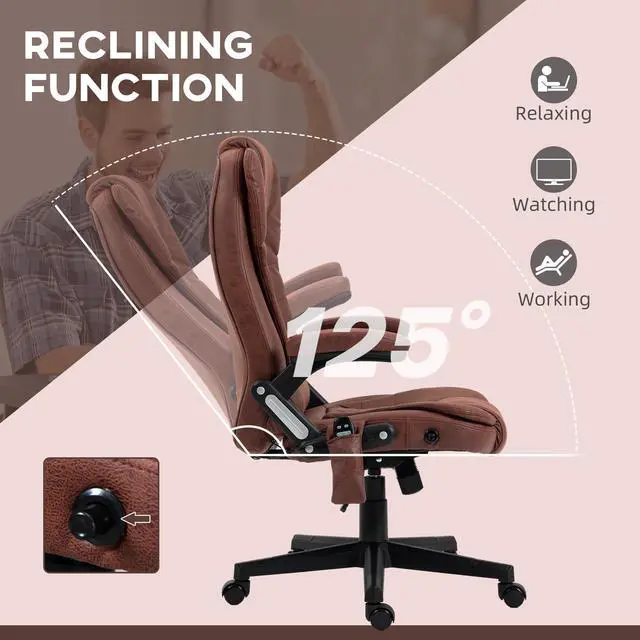 Alt view image 6 of 7 - 6 Point Vibrating Massage Office Chair with Heat Remote Red | Microfiber High Back Executive Office Chair, Reclining Backrest, Padded Armrests
