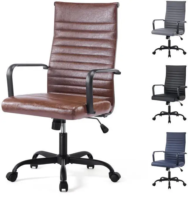 Main image of Office Chair, Adjustable Desk Chair, Mid-Back Ergonomic Conference Room Chairs, Comfortable Leather Executive Ribbed Computer Chair, Swivel Chair with Casters for Home Office