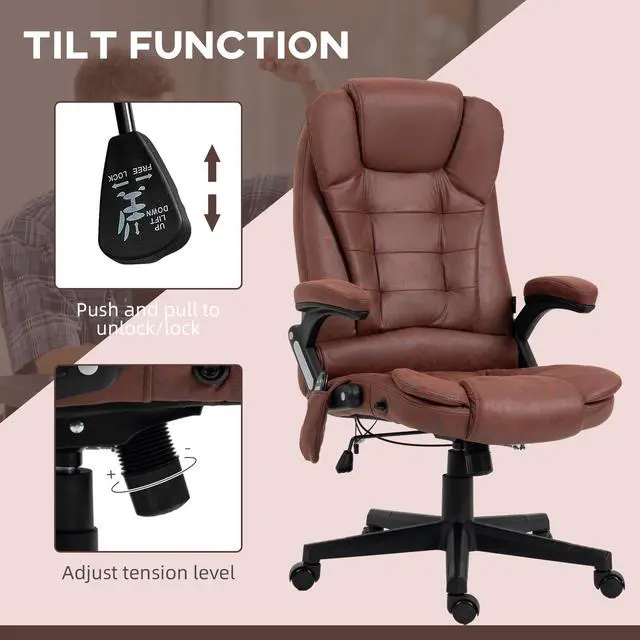 Alt view image 5 of 7 - 6 Point Vibrating Massage Office Chair with Heat Remote Red | Microfiber High Back Executive Office Chair, Reclining Backrest, Padded Armrests