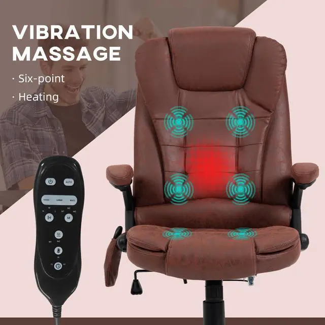 Alt view image 7 of 7 - 6 Point Vibrating Massage Office Chair with Heat Remote Red | Microfiber High Back Executive Office Chair, Reclining Backrest, Padded Armrests