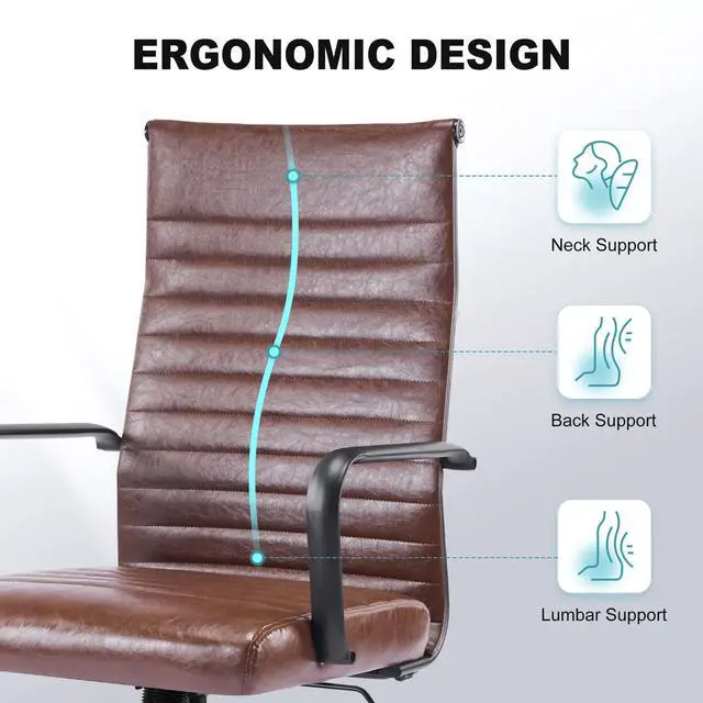 Alt view image 4 of 6 - Office Chair, Adjustable Desk Chair, Mid-Back Ergonomic Conference Room Chairs, Comfortable Leather Executive Ribbed Computer Chair, Swivel Chair with Casters for Home Office