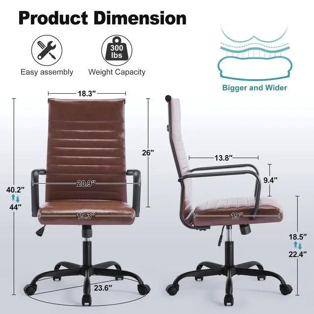 Alt view image 3 of 6 - Office Chair, Adjustable Desk Chair, Mid-Back Ergonomic Conference Room Chairs, Comfortable Leather Executive Ribbed Computer Chair, Swivel Chair with Casters for Home Office