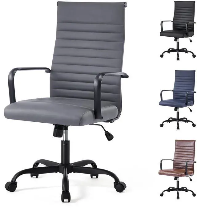 Main image of Office Chair, Adjustable Desk Chair, Mid-Back Ergonomic Conference Room Chairs, Comfortable Leather Executive Ribbed Computer Chair, Swivel Chair with Casters for Home Office