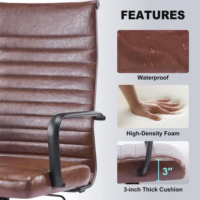 Alt view image 6 of 6 - Office Chair, Adjustable Desk Chair, Mid-Back Ergonomic Conference Room Chairs, Comfortable Leather Executive Ribbed Computer Chair, Swivel Chair with Casters for Home Office