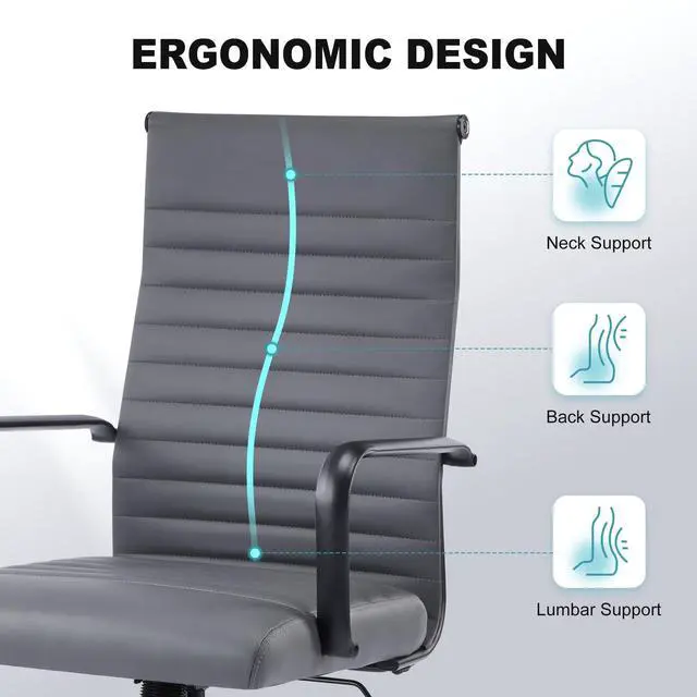 Alt view image 4 of 6 - Office Chair, Adjustable Desk Chair, Mid-Back Ergonomic Conference Room Chairs, Comfortable Leather Executive Ribbed Computer Chair, Swivel Chair with Casters for Home Office