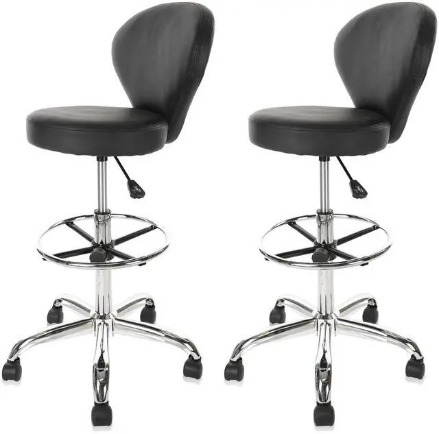 Main image of PVC Faux Leather Drafting Chair Set of 4 Rolling Swivel Salon Stool with Back Foot Rest Adjustable Hydraulic Seat Height 30 Inch Diameter 15 in Lumbar Support for Massage Facial Spa 2 Pack