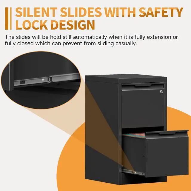 Alt view image 5 of 6 - 2-Drawer Metal File Cabinet with 1 Lockable Drawer,Steel Printer Stand with Storage for Home Office,Vertical Filing Cabinet for Legal/Letter/A4 Files,Assembly Required(15''W-2 Drawers,Black)