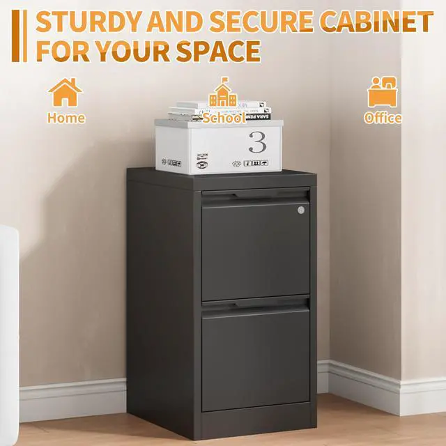 Alt view image 6 of 6 - 2-Drawer Metal File Cabinet with 1 Lockable Drawer,Steel Printer Stand with Storage for Home Office,Vertical Filing Cabinet for Legal/Letter/A4 Files,Assembly Required(15''W-2 Drawers,Black)