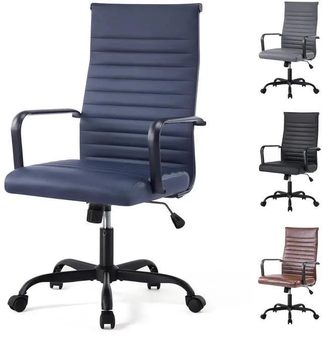 Main image of Office Chair, Adjustable Desk Chair, Mid-Back Ergonomic Conference Room Chairs, Comfortable Leather Executive Ribbed Computer Chair, Swivel Chair with Casters for Home Office