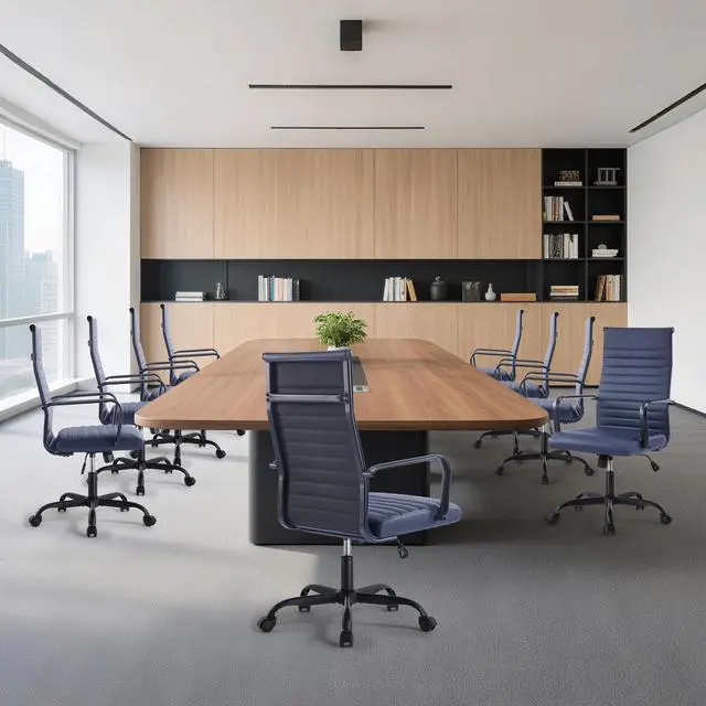 Alt view image 2 of 6 - Office Chair, Adjustable Desk Chair, Mid-Back Ergonomic Conference Room Chairs, Comfortable Leather Executive Ribbed Computer Chair, Swivel Chair with Casters for Home Office