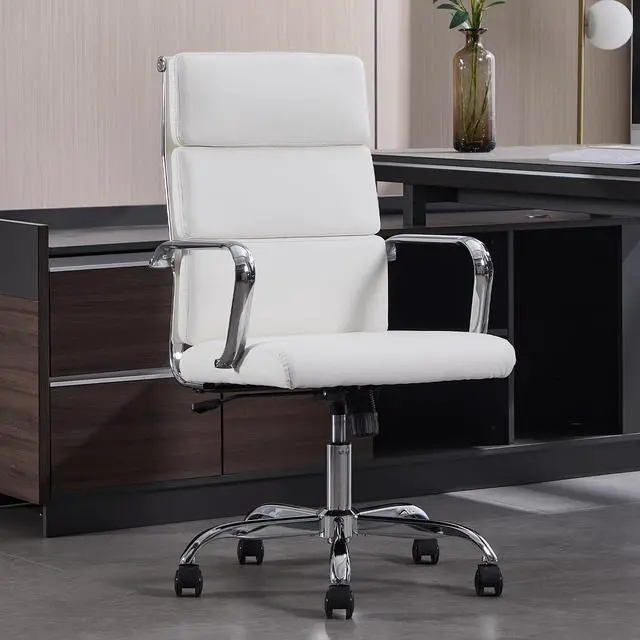 Main image of Office Chair, Adjustable Desk Chair, Mid-Back Ergonomic Conference Room Chairs, Comfortable Leather Executive Ribbed Computer Chair, Swivel Chair with Casters for Home Office