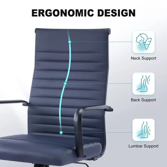 Alt view image 4 of 6 - Office Chair, Adjustable Desk Chair, Mid-Back Ergonomic Conference Room Chairs, Comfortable Leather Executive Ribbed Computer Chair, Swivel Chair with Casters for Home Office