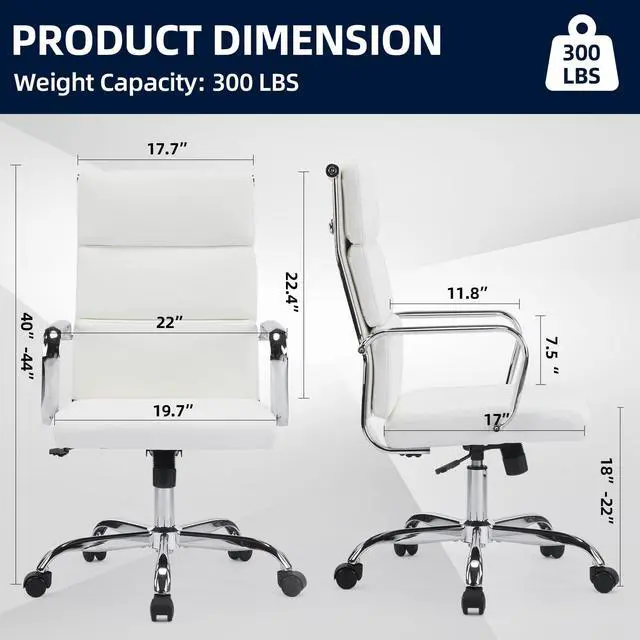 Alt view image 2 of 7 - Office Chair, Adjustable Desk Chair, Mid-Back Ergonomic Conference Room Chairs, Comfortable Leather Executive Ribbed Computer Chair, Swivel Chair with Casters for Home Office