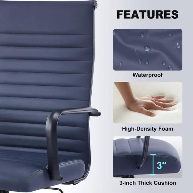 Alt view image 6 of 6 - Office Chair, Adjustable Desk Chair, Mid-Back Ergonomic Conference Room Chairs, Comfortable Leather Executive Ribbed Computer Chair, Swivel Chair with Casters for Home Office