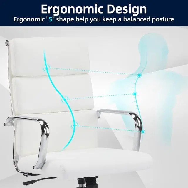 Alt view image 3 of 7 - Office Chair, Adjustable Desk Chair, Mid-Back Ergonomic Conference Room Chairs, Comfortable Leather Executive Ribbed Computer Chair, Swivel Chair with Casters for Home Office