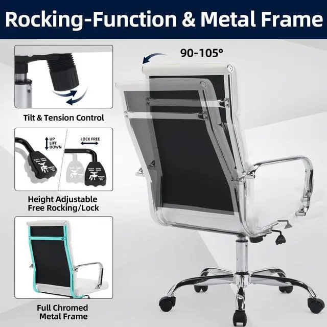 Alt view image 5 of 7 - Office Chair, Adjustable Desk Chair, Mid-Back Ergonomic Conference Room Chairs, Comfortable Leather Executive Ribbed Computer Chair, Swivel Chair with Casters for Home Office