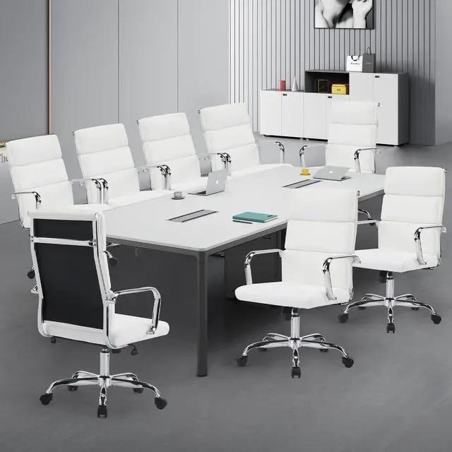Alt view image 7 of 7 - Office Chair, Adjustable Desk Chair, Mid-Back Ergonomic Conference Room Chairs, Comfortable Leather Executive Ribbed Computer Chair, Swivel Chair with Casters for Home Office