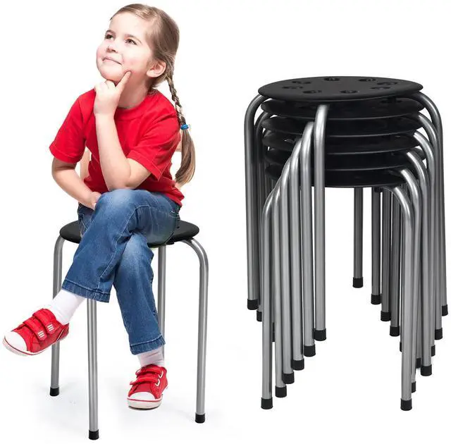 Main image of 6 Pack Stackable Stool, 17.5 Kids Stacking Decoration Stool Set w/Metal Frame & Plastic Seat, Backless Round Flexible Seating for Children's Table, School, Classroom(6 Piece, Gray)