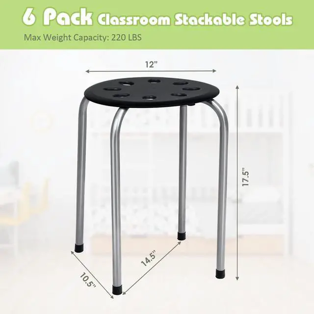 Alt view image 3 of 7 - 6 Pack Stackable Stool, 17.5 Kids Stacking Decoration Stool Set w/Metal Frame & Plastic Seat, Backless Round Flexible Seating for Children's Table, School, Classroom(6 Piece, Gray)