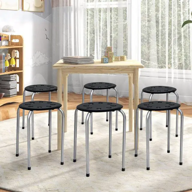 Alt view image 2 of 7 - 6 Pack Stackable Stool, 17.5 Kids Stacking Decoration Stool Set w/Metal Frame & Plastic Seat, Backless Round Flexible Seating for Children's Table, School, Classroom(6 Piece, Gray)