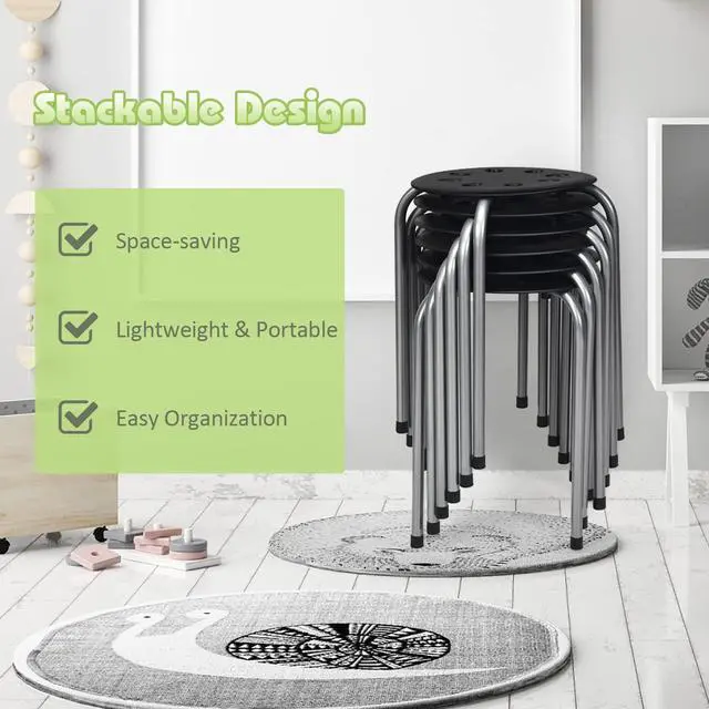 Alt view image 5 of 7 - 6 Pack Stackable Stool, 17.5 Kids Stacking Decoration Stool Set w/Metal Frame & Plastic Seat, Backless Round Flexible Seating for Children's Table, School, Classroom(6 Piece, Gray)