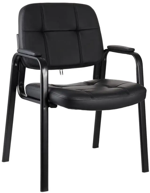 Main image of Classic Reception Chair with Padded Armrests and Sturdy Steel Frame, Ergonomic Guest Chair for Office Conference Waiting Meeting Room, Black (1 Pack)