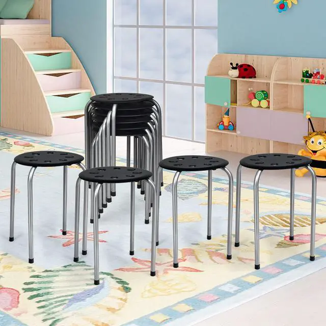 Alt view image 7 of 7 - 6 Pack Stackable Stool, 17.5 Kids Stacking Decoration Stool Set w/Metal Frame & Plastic Seat, Backless Round Flexible Seating for Children's Table, School, Classroom(6 Piece, Gray)